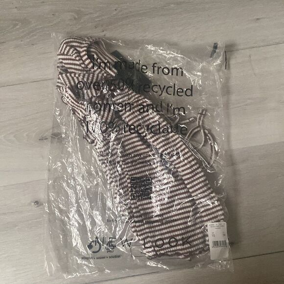 New Look striped double tie front cardi with lettuce edge in brown 6 NWT in pakg - Picture 6 of 7